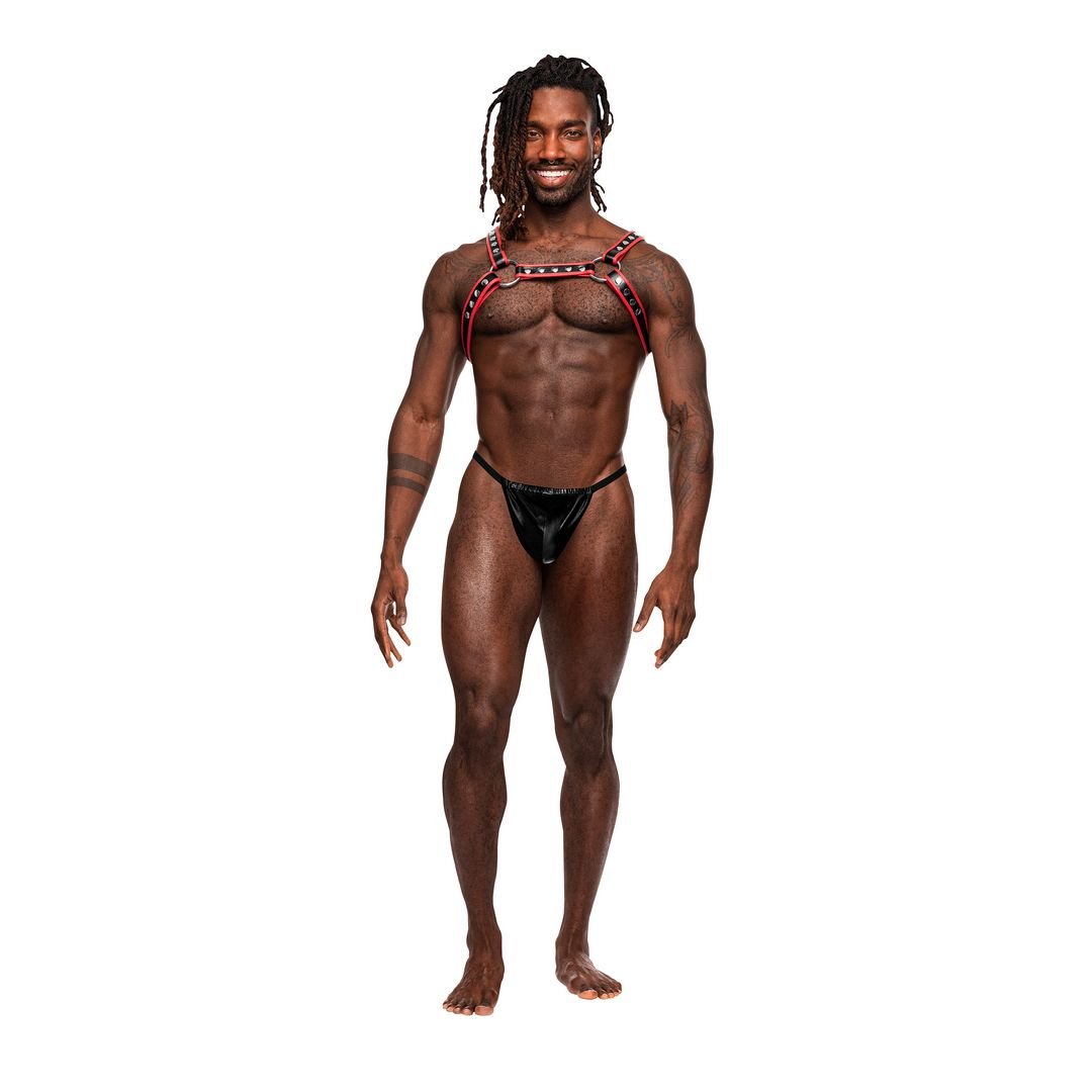 Male Power Leo - harnas van imitatieleer - One size - Zwart/Rood