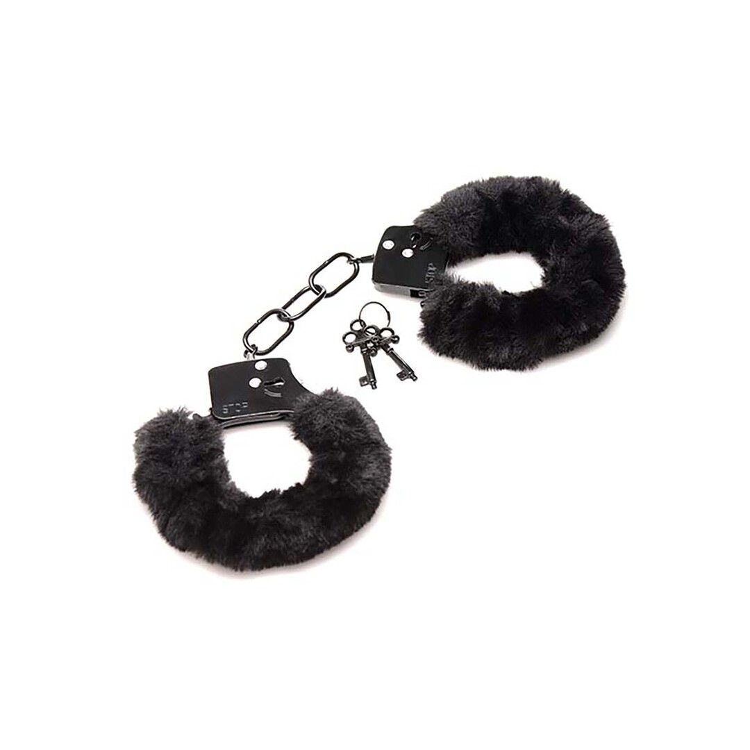 XR Brands Cuffed in Fur Hairy Handboeien - Zwart