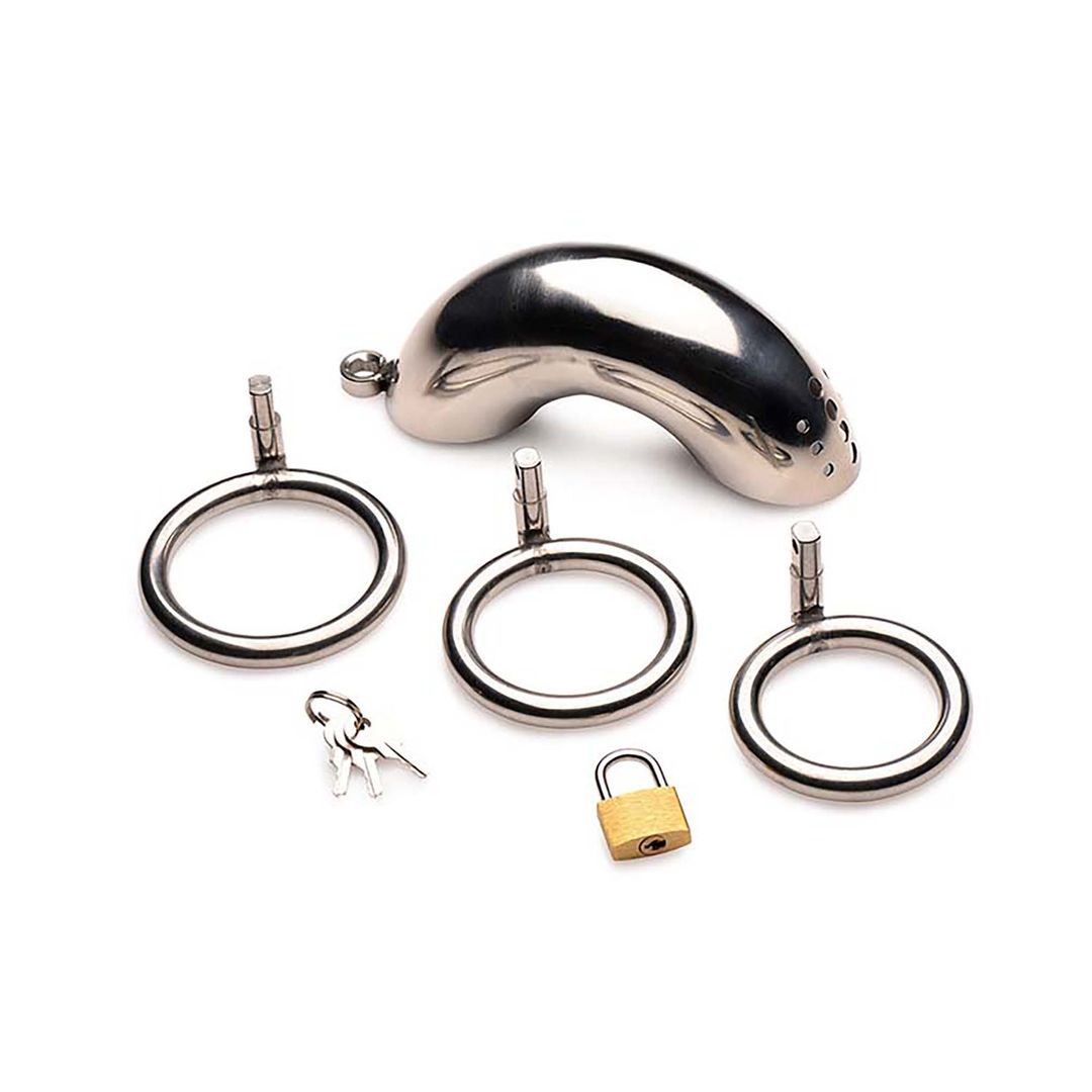 XR Brands Afsluitbare RVS kuisheidskooi met 3 ringen