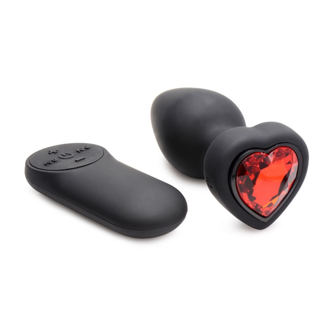 XR Brands Siliconen Vibrerend Rood Hart - Buttplug met Afstandsbediening - Small