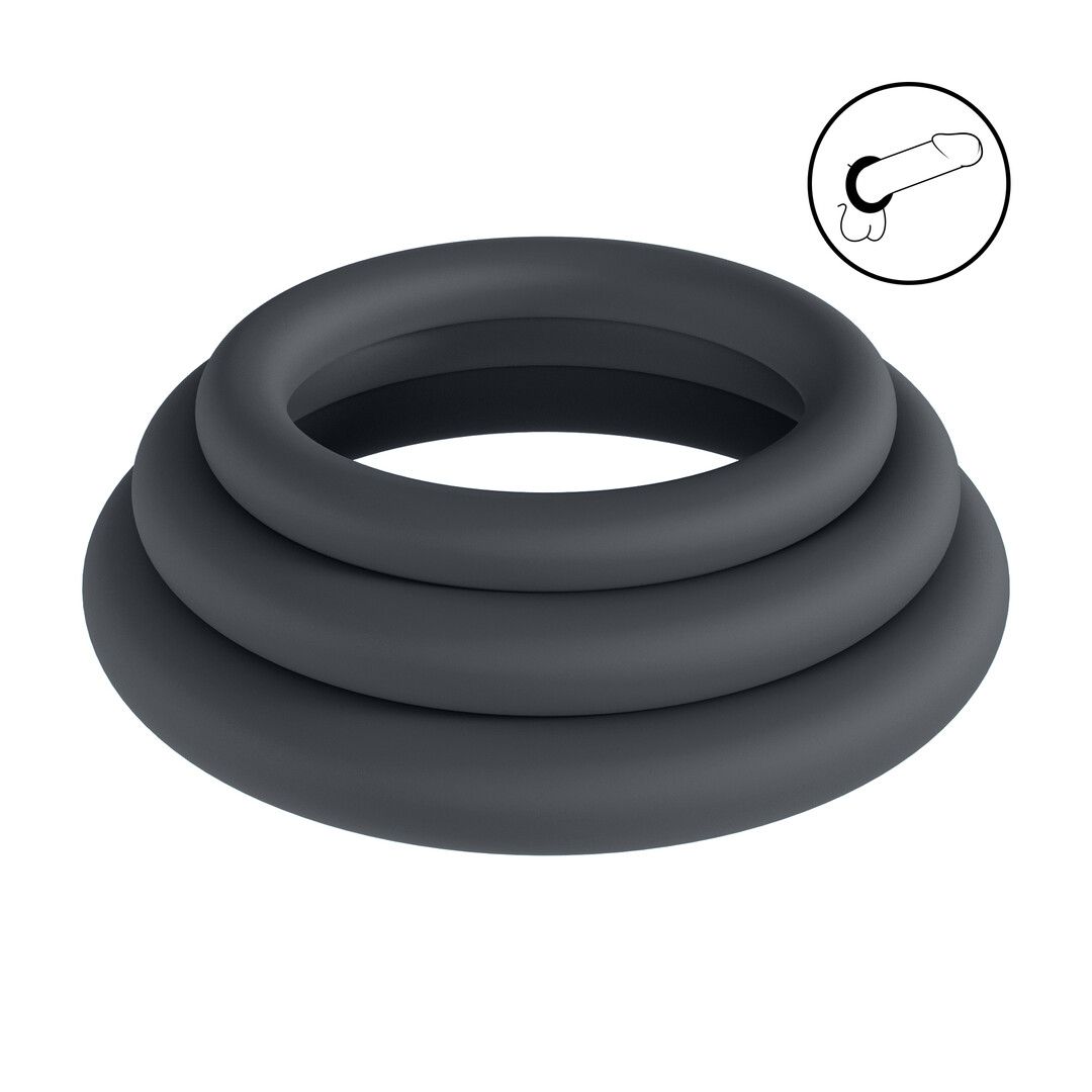 Levelz Classic Siliconen Cockring Set van 3 - L/XL/XXL - Zwart