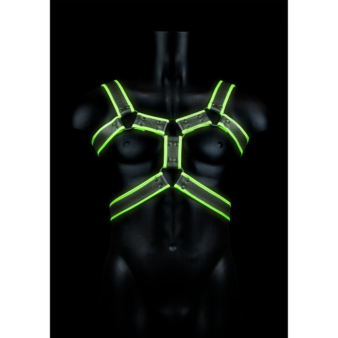 Ouch! Body Armor harnas - Glow in the Dark - S/M