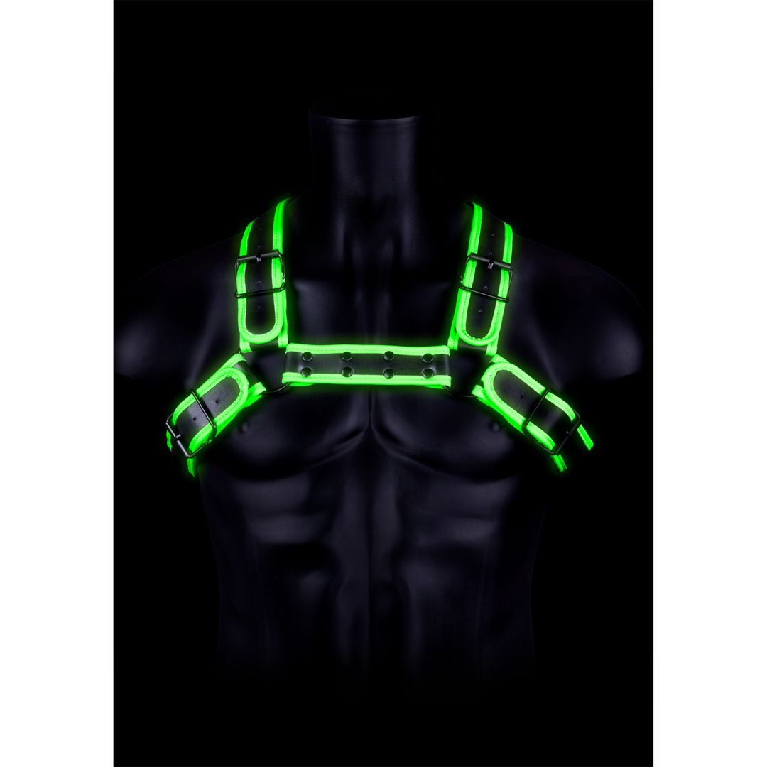 Ouch! bulldog harnas met gesp - Glow in the Dark - L/XL
