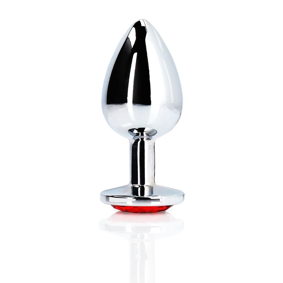 Ouch! Round Gem Buttplug - Small - Zilver/Robijnrood