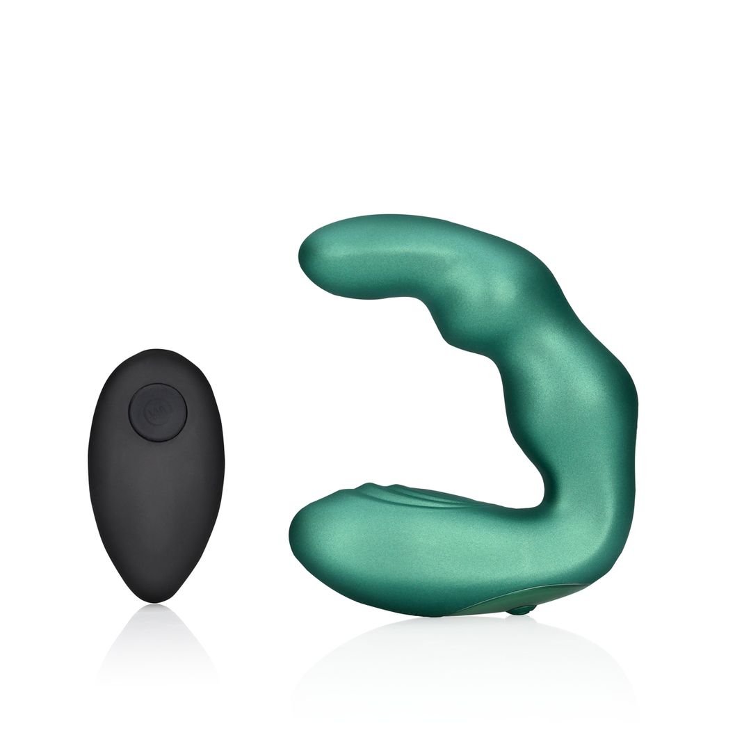 Ouch! Bent vibrerende prostaatstimulator met afstandsbediening - Metallic groen