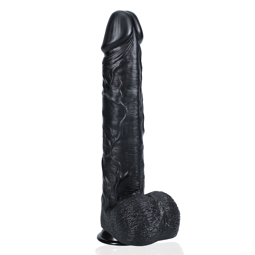 RealRock Extra Large Dildo met ballen - 38 cm - Zwart
