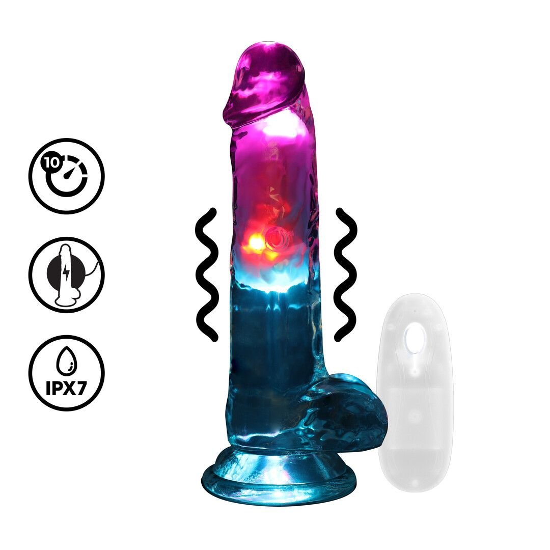 RealRock LED vibrerende rechte dildo met ballen - 18 cm - Transparant