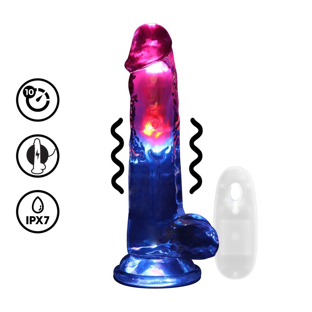 RealRock LED vibrerende rechte dildo met ballen - 20 cm - Transparant