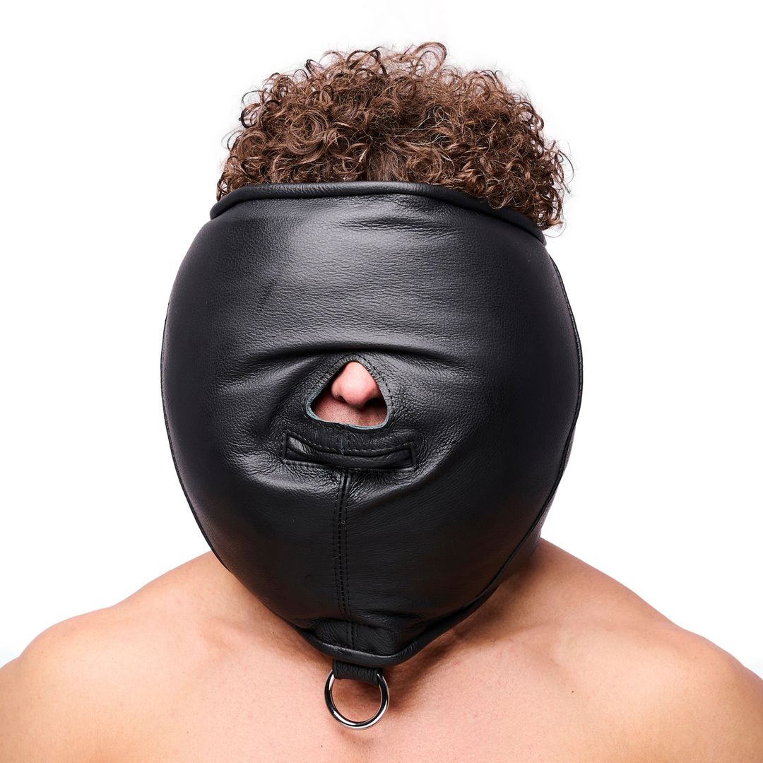 Red Leather Gevoerde leren zintuigdeprivatie hood - Zwart