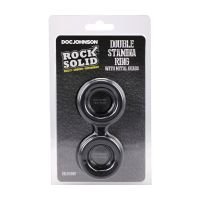 Doc Johnson siliconen Double Stamina cockring met metalen balletjes - Zwart, afbeelding 2