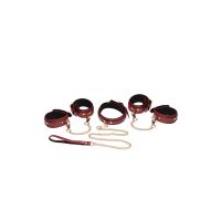 XR Brands 6-delige bordeaux bondage set met boeien, halsband en lijn, afbeelding 3