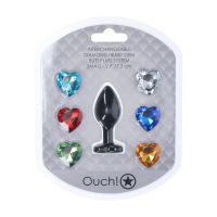 Ouch! Interchangeable Diamond Heart Gem Buttplug Small - Zwart, afbeelding 2