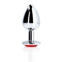 Ouch! Round Gem Buttplug - Medium - Zilver/Robijnrood