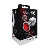 Ouch! Round Gem Buttplug - Medium - Zilver/Robijnrood, afbeelding 5