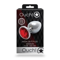 Ouch! Round Gem Buttplug - Medium - Zilver/Robijnrood, afbeelding 6