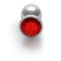 Ouch! Round Gem Buttplug - Medium - Zilver/Robijnrood, afbeelding 2