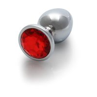 Ouch! Round Gem Buttplug - Medium - Zilver/Robijnrood, afbeelding 3
