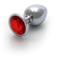 Ouch! Round Gem Buttplug - Medium - Zilver/Robijnrood, afbeelding 4