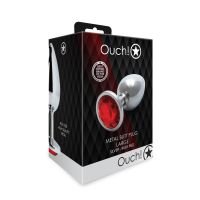 Ouch! Round Gem Buttplug - Large - Zilver/Robijnrood, afbeelding 2