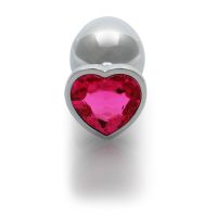 Ouch! Heart Gem Buttplug - Large - Zilver/Rubellietroze, afbeelding 2