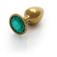 Ouch! Round Gem Buttplug - Small - Goud/Smaragdgroen, afbeelding 4