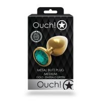 Ouch! Round Gem Buttplug - Medium - Goud/Smaragdgroen, afbeelding 6