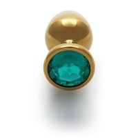 Ouch! Round Gem Buttplug - Medium - Goud/Smaragdgroen, afbeelding 2