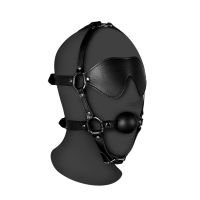Ouch! Hoofdharnas met blinddoek en massieve ball gag - Zwart