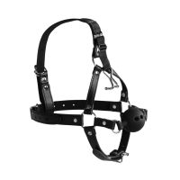 Ouch! Hoofdharnas met ademende ball gag en neushaken - Zwart, afbeelding 4