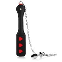Ouch! Hartjes paddle met metalen buttplug - Zwart, afbeelding 4