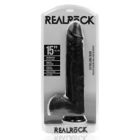 RealRock Extra Large Dildo met ballen - 38 cm - Zwart, afbeelding 2