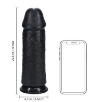 RealRock Extra Thick Straight Dildo zonder ballen - 25,4 cm - Zwart, afbeelding 7