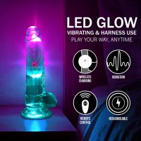 RealRock LED vibrerende rechte dildo met ballen - 15 cm - Transparant, afbeelding 7