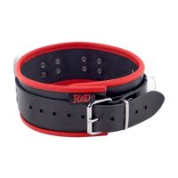 Red Leather Leren halsband met 3 D-ringen - Rood/Zwart, afbeelding 2