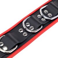 Red Leather Leren halsband met 3 D-ringen - Rood/Zwart, afbeelding 5