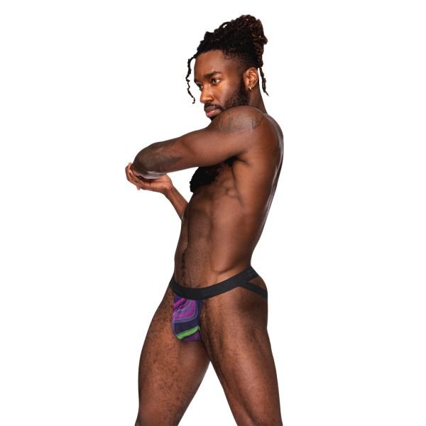 Male Power Strappy jockstrap met zwarte cockring - Galactic Swirl
