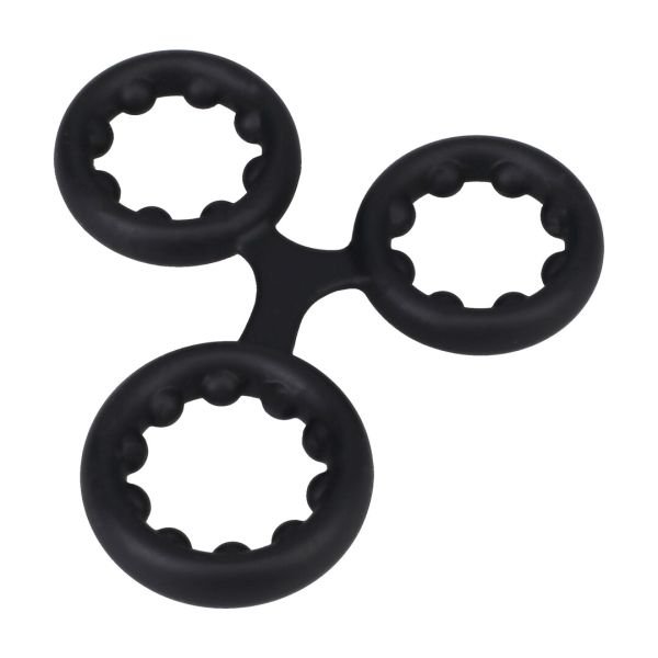 Doc Johnson siliconen Triple Stamina cockring met metalen balletjes - Zwart