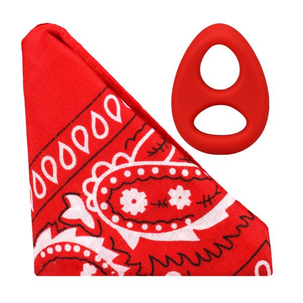Doc Johnson The Code - Siliconen cockring met bandana - Rood