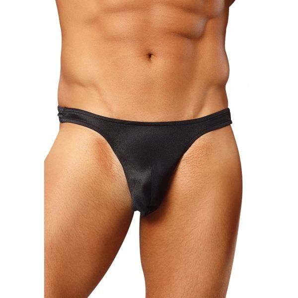 Male Power Satin Spandex Bong Thong string - Zwart