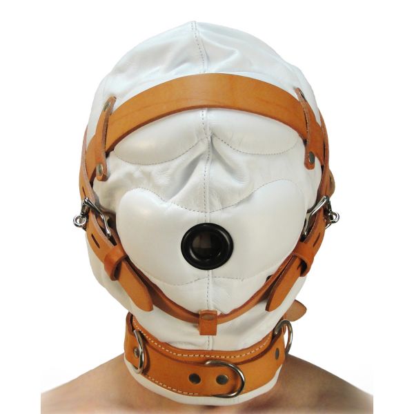 XR Brands Total Sensory Deprivation leren hood - M/L - Wit