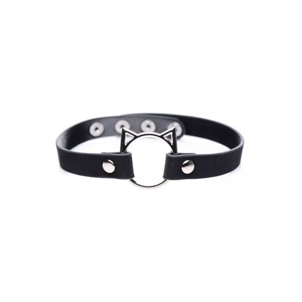 XR Brands Kinky Kitty smalle choker met ring - PU-leer - Zwart