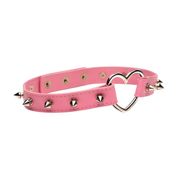 XR Brands Spiked Heart choker - Roze