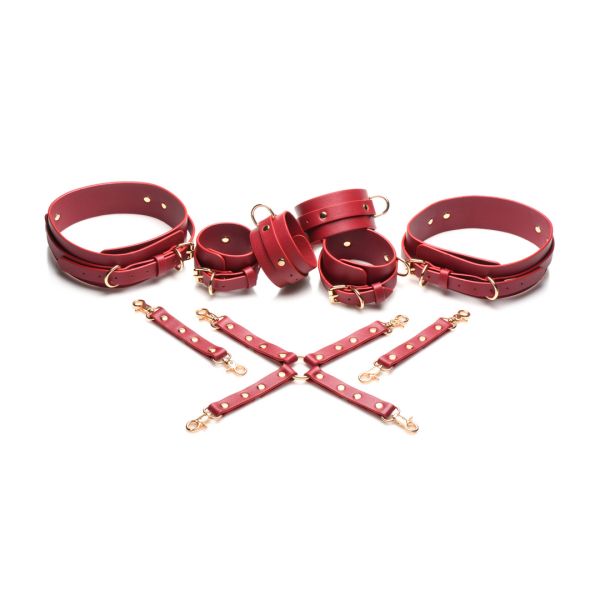 XR Brands Crimson Captive - Hogtie boeien voor dijen, polsen en enkels - Rood
