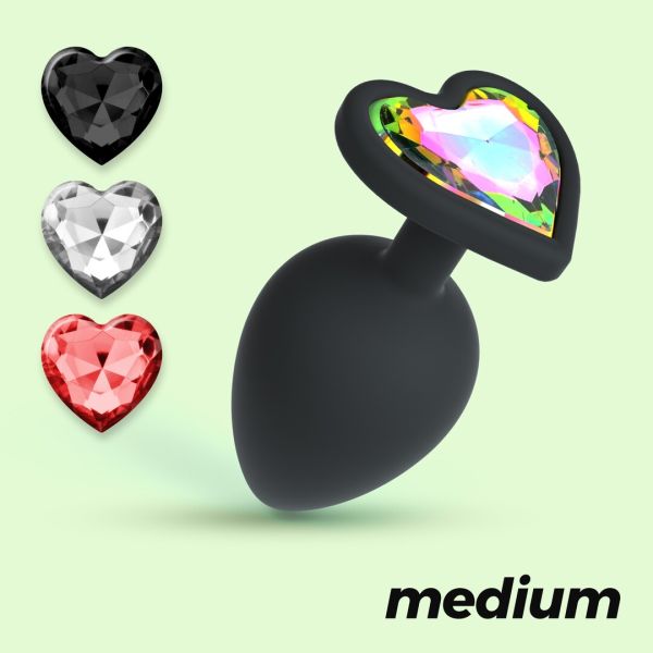 Crushious Cuore Anaalplug met Vervangbare Stenen - Medium - Zwart