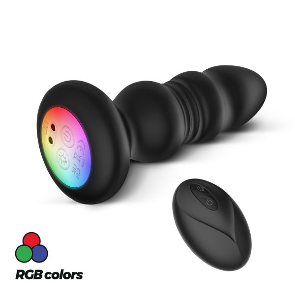 Crushious Australis - Vibrerende en Stotende Anaalplug met RGB-led en Afstandsbediening - Zwart