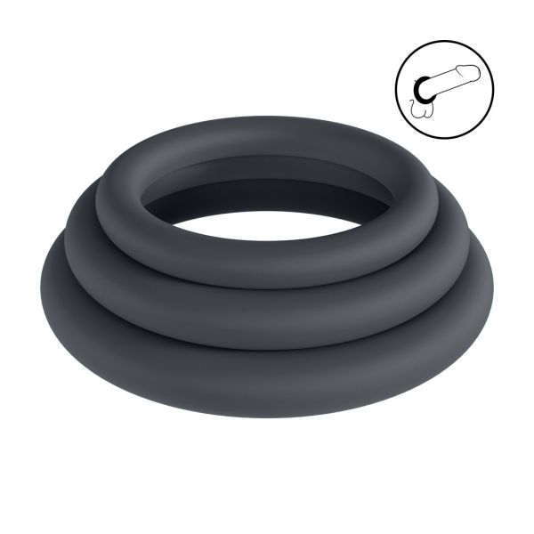 Levelz Classic Siliconen Cockring Set van 3 - XS/S/M - Zwart
