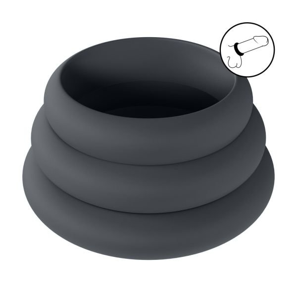 Levelz Wide O siliconen cockring set van 3 - S/M/L - Zwart