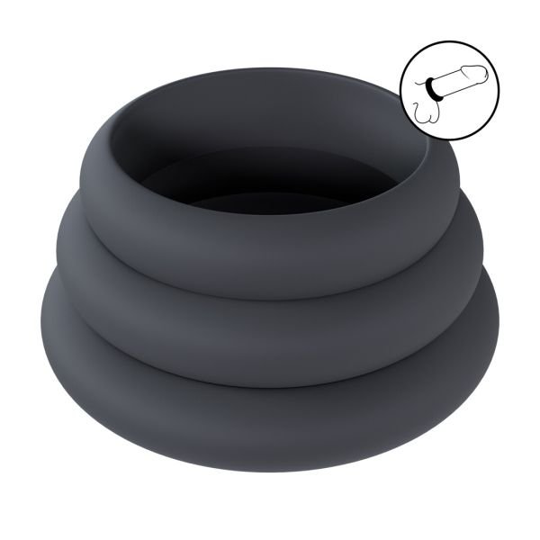 Levelz Wide O siliconen cockring set van 3 - L/XL/XXL - Zwart