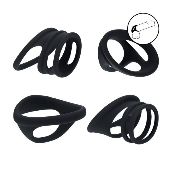 Levelz Siliconen Cock & Ball Ring Set van 4 - Zwart