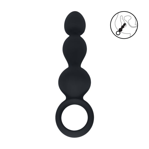 Levelz Siliconen Anaal Probe met Bolletjes en Lus - Zwart